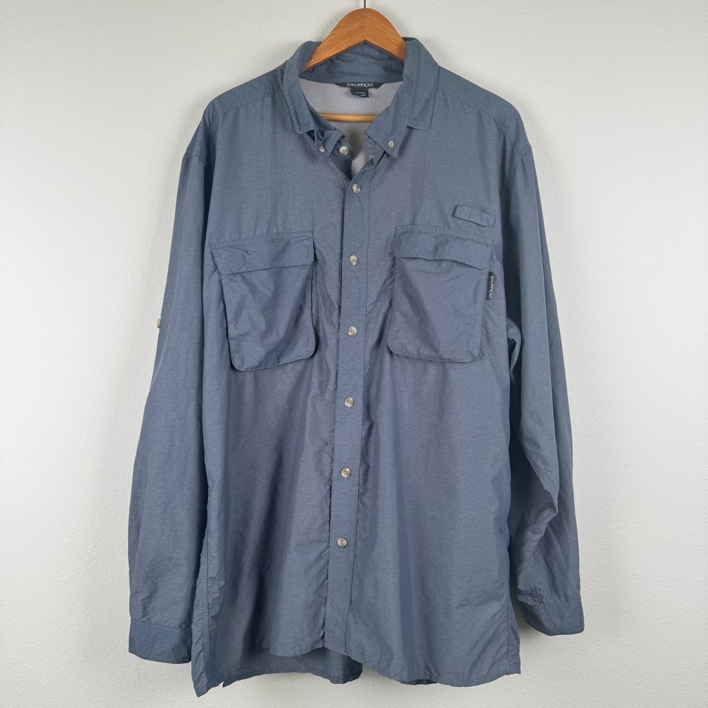 ExOfficio Fishing Shirt Mens XXXL Blue Excellent Outdoor Gorpcore Long Sleeve